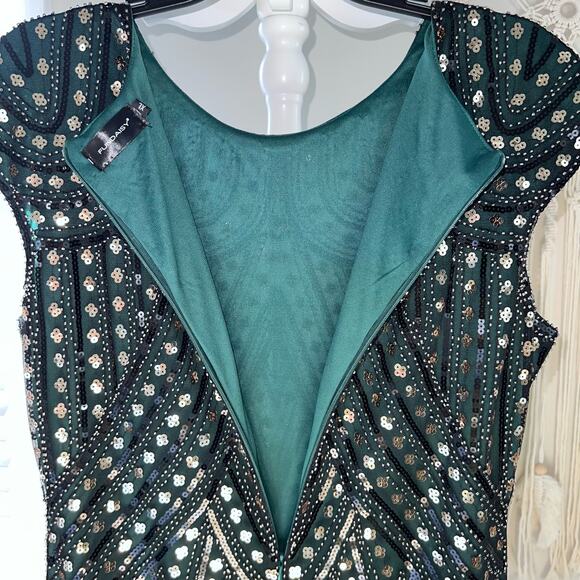 Fundaisy Flappers style green sequined dress with fringe & cap sleeves #3915 - Picture 3 of 8